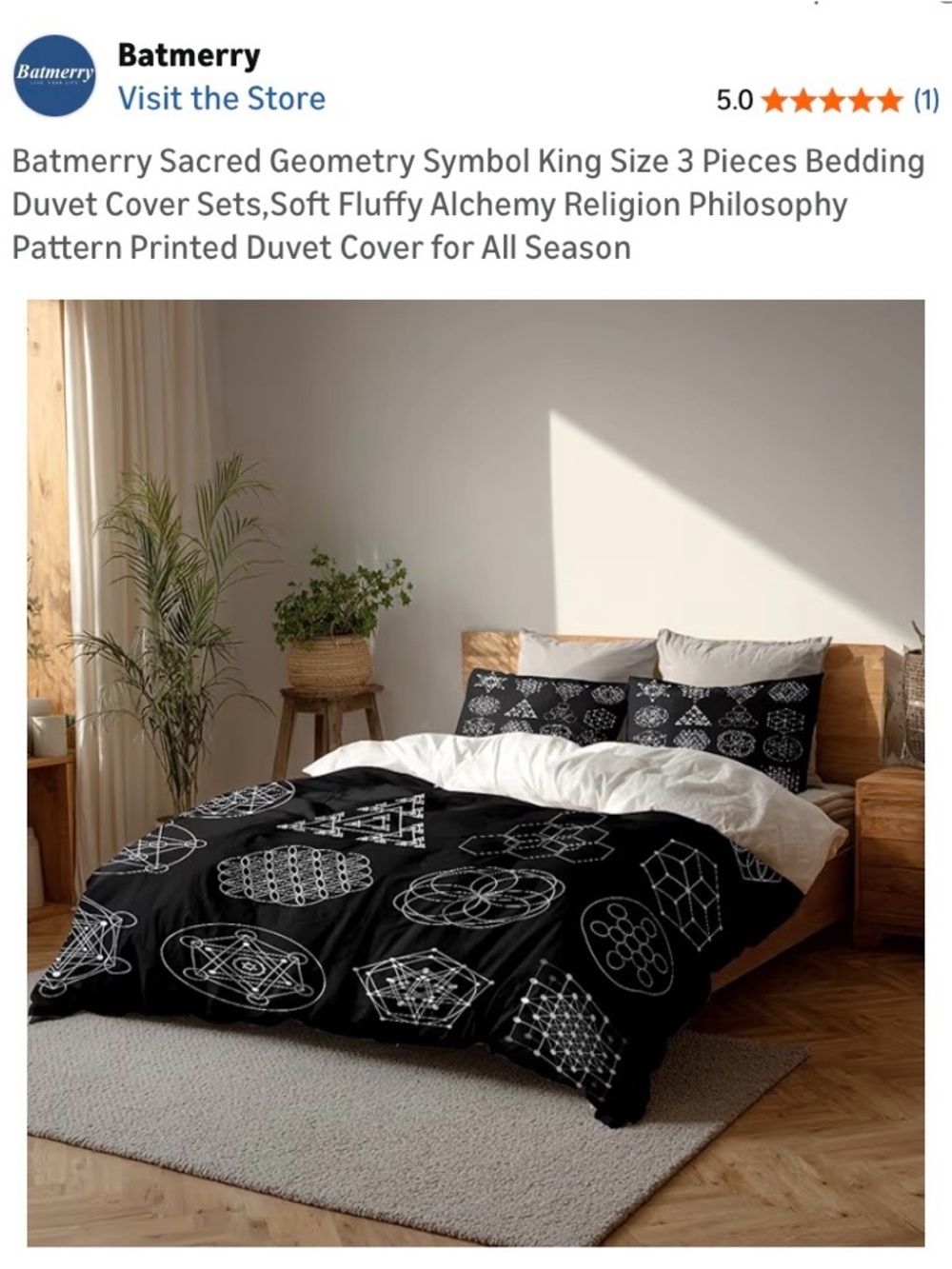 Sacred Geometry Black Duvet Cover Set - 3 Piece